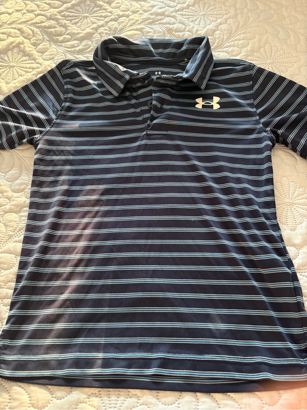 Boy’s Under Armour Navy and Light Blue Striped Polo